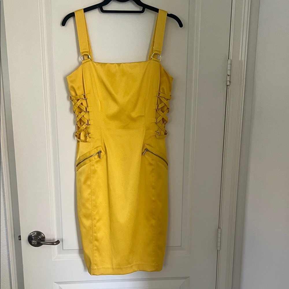 Cache Yellow Lace-Up Mini Dress